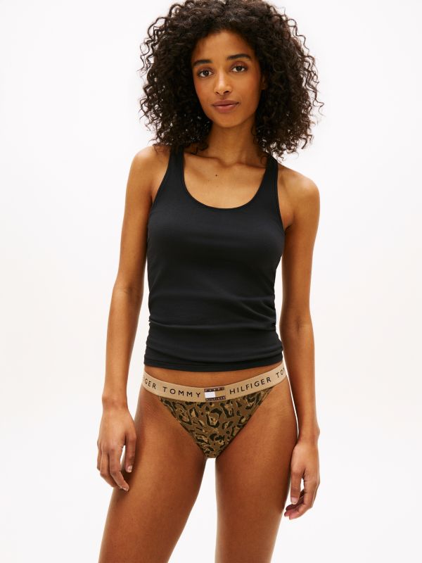 Heritage Print Logo Waistband Tanga Thong — Beige