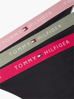 weiß 3er-pack essential tanga-strings mit logo-kontrastbund für damen - tommy hilfiger