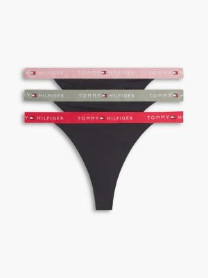 white 3er-pack essential tanga-strings mit logo-kontrastbund für damen - tommy hilfiger