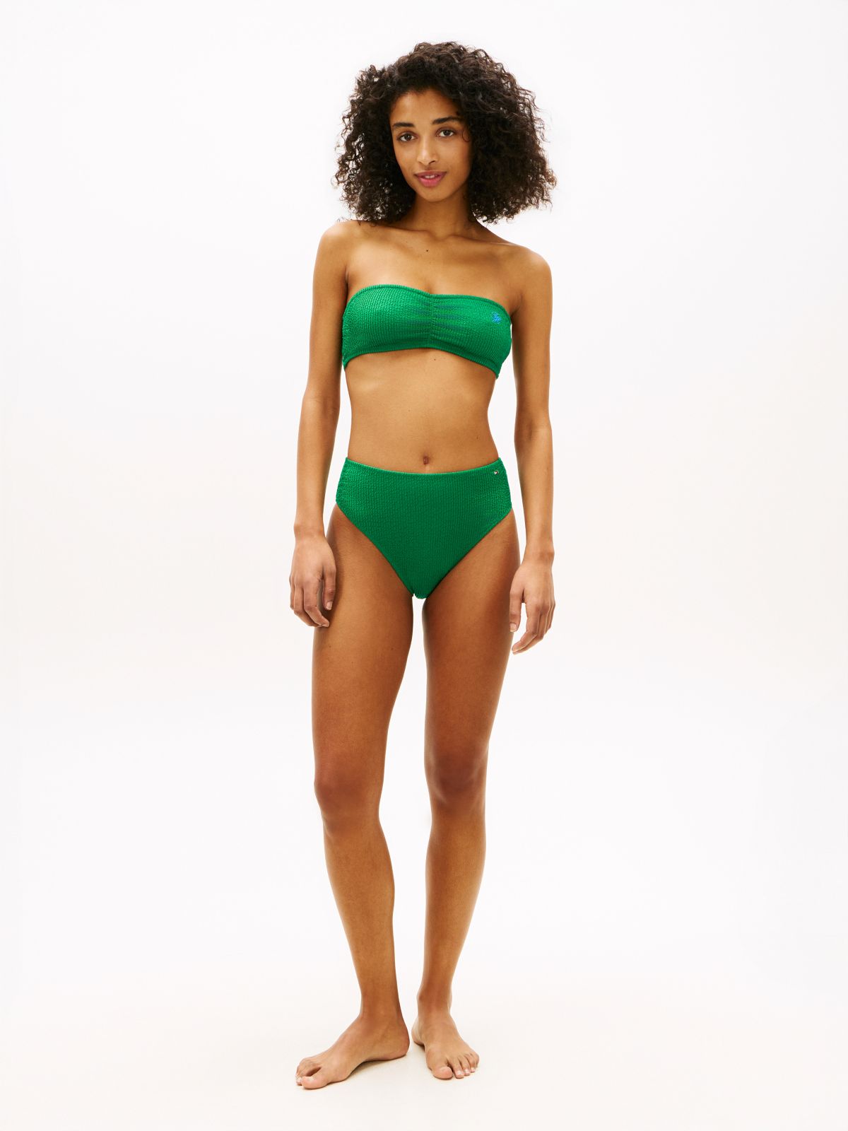 Crinkle High Rise Cheeky Bikini Bottoms — Green