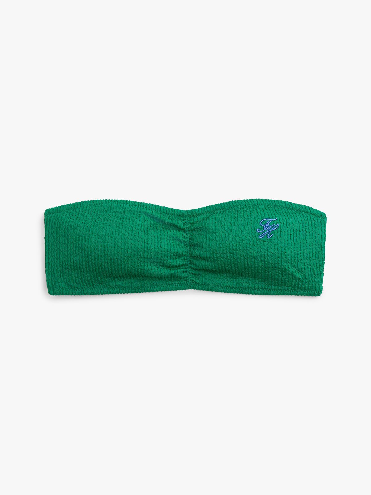 Crinkle Logo Embroidery Bandeau Bikini Top — Green