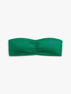 Crinkle Logo Embroidery Bandeau Bikini Top — Green 5