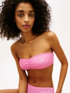 Crinkle Logo Embroidery Bandeau Bikini Top — Pink 3
