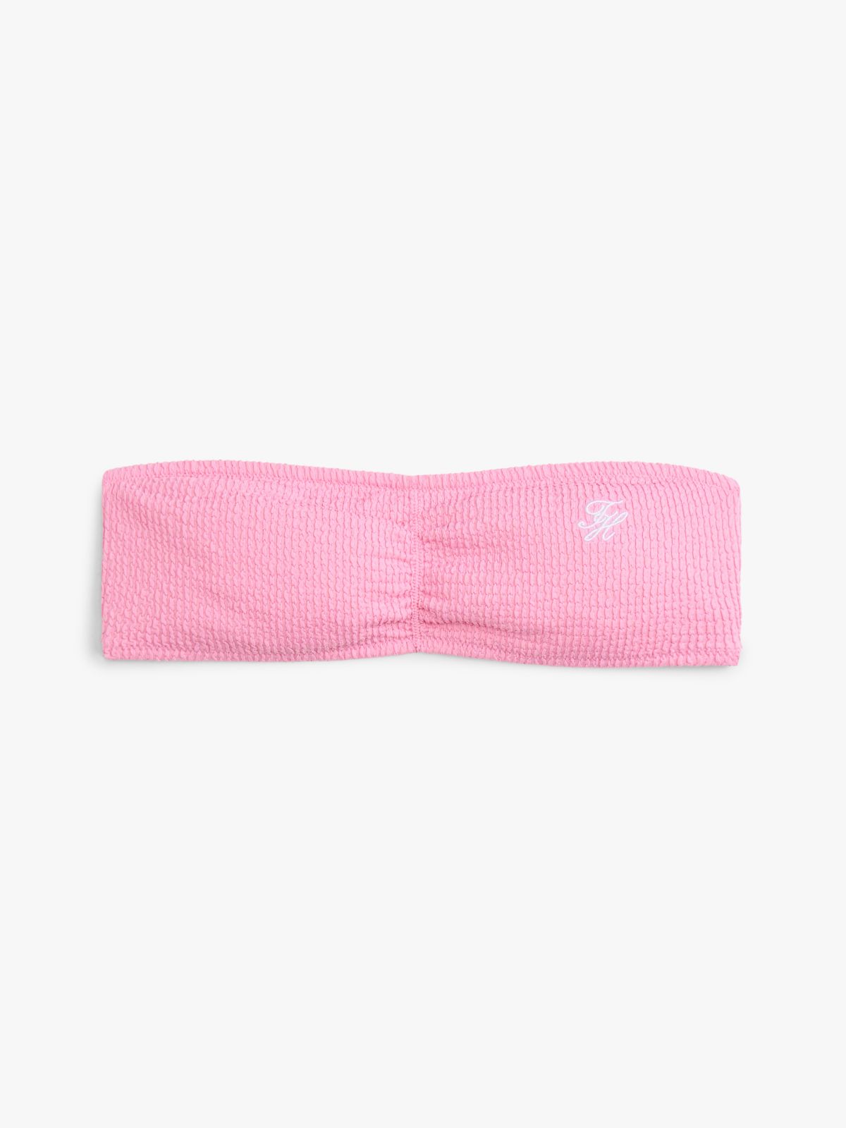 Crinkle Logo Embroidery Bandeau Bikini Top — Pink