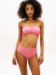 Crinkle Logo Embroidery Bandeau Bikini Top — Pink 1