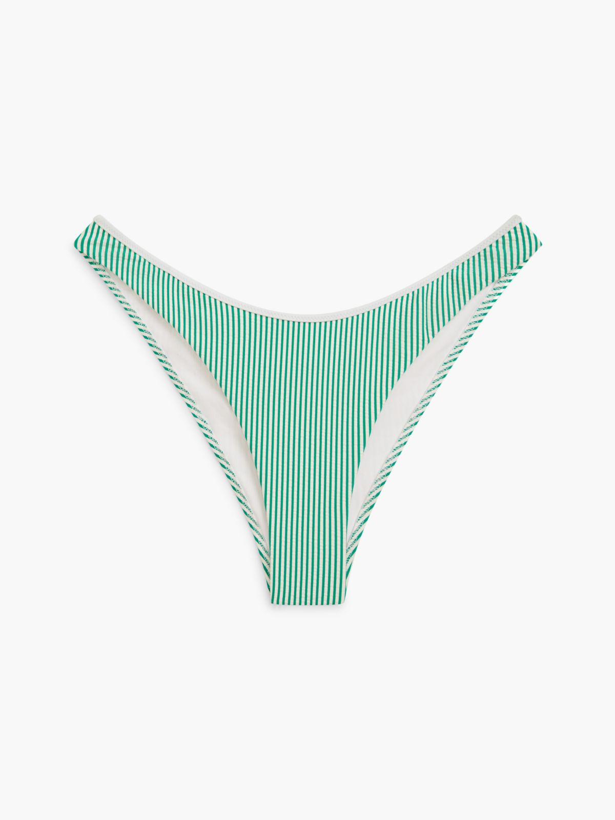 Essential Seersucker High-Cut Cheeky Bikini Bottoms — White