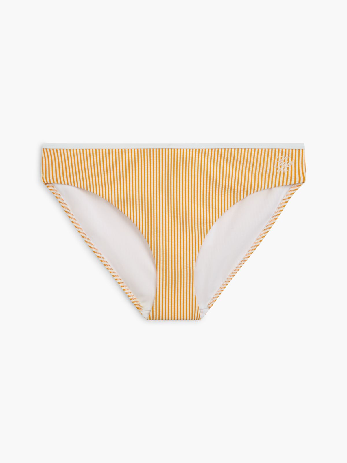 Essential Seersucker Logo Classic Bikini Bottoms — White