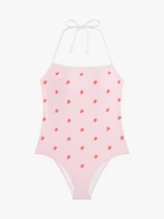 Seersucker Logo Embroidery Halterneck Swimsuit — White 5