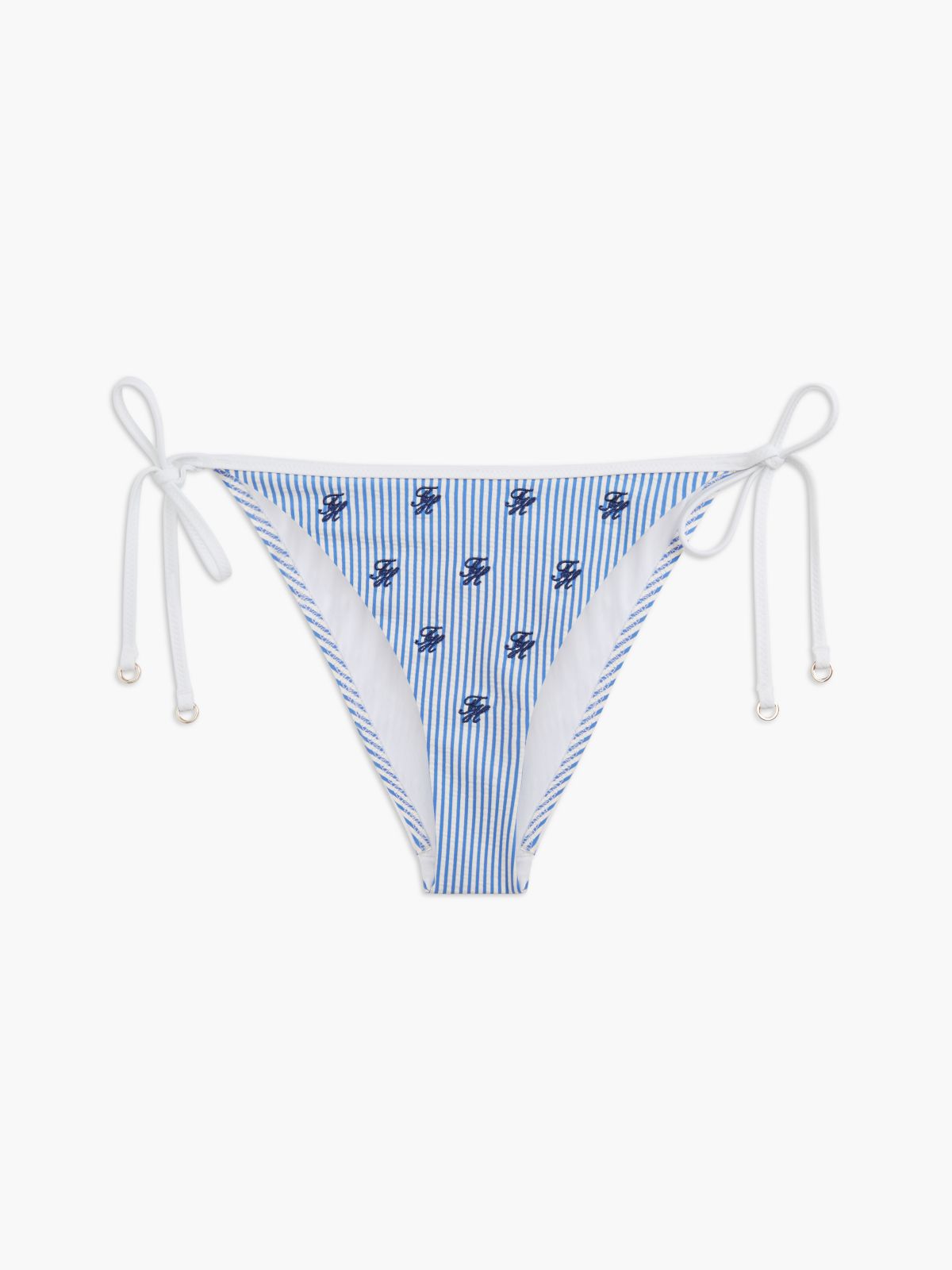 Logo Embroidery Side Tie Bikini Bottoms — White