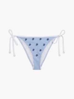 Logo Embroidery Side Tie Bikini Bottoms — White 5