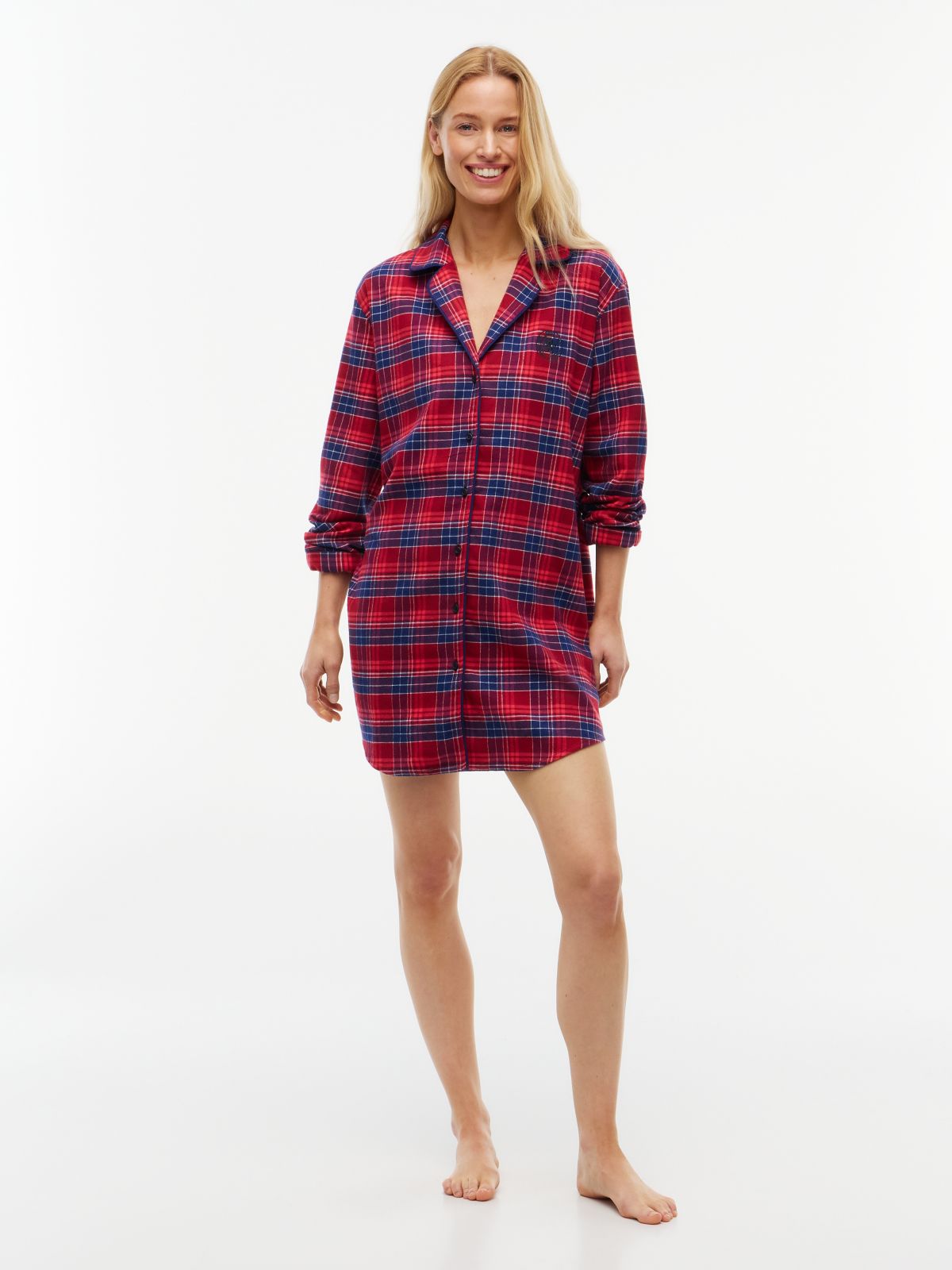 Essential Relaxed Flannel Shirt Nightdress — Red