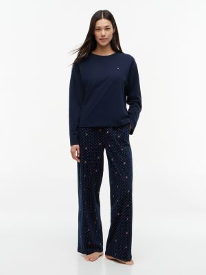 white essential jersey long sleeve pyjama set for women tommy hilfiger