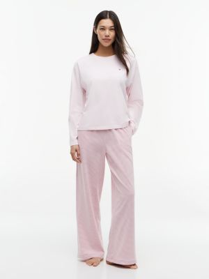 white essential jersey long sleeve pyjama set for women tommy hilfiger