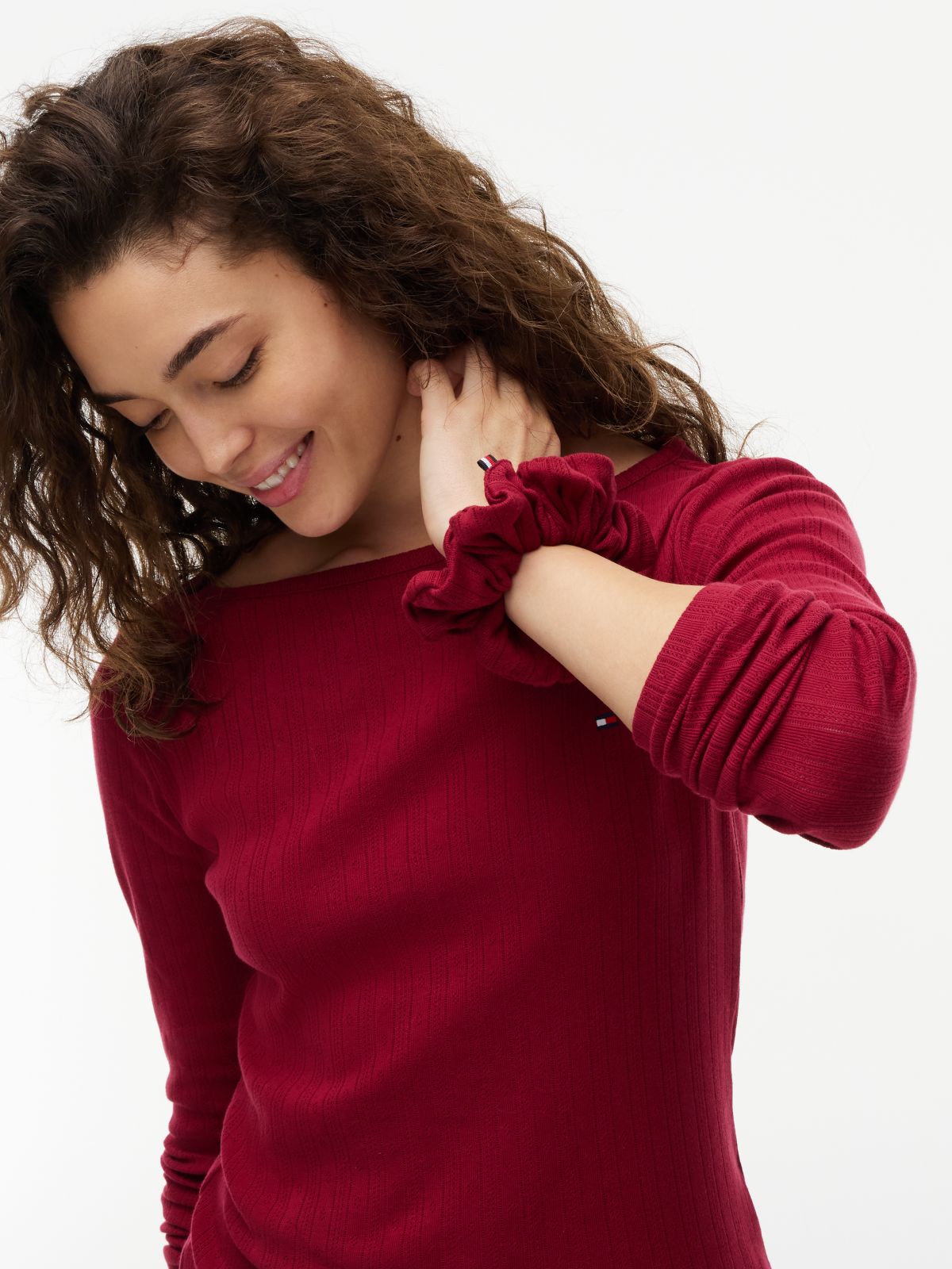 Essential Pointelle Pyjama Set And Scrunchie Gift Box — Red
