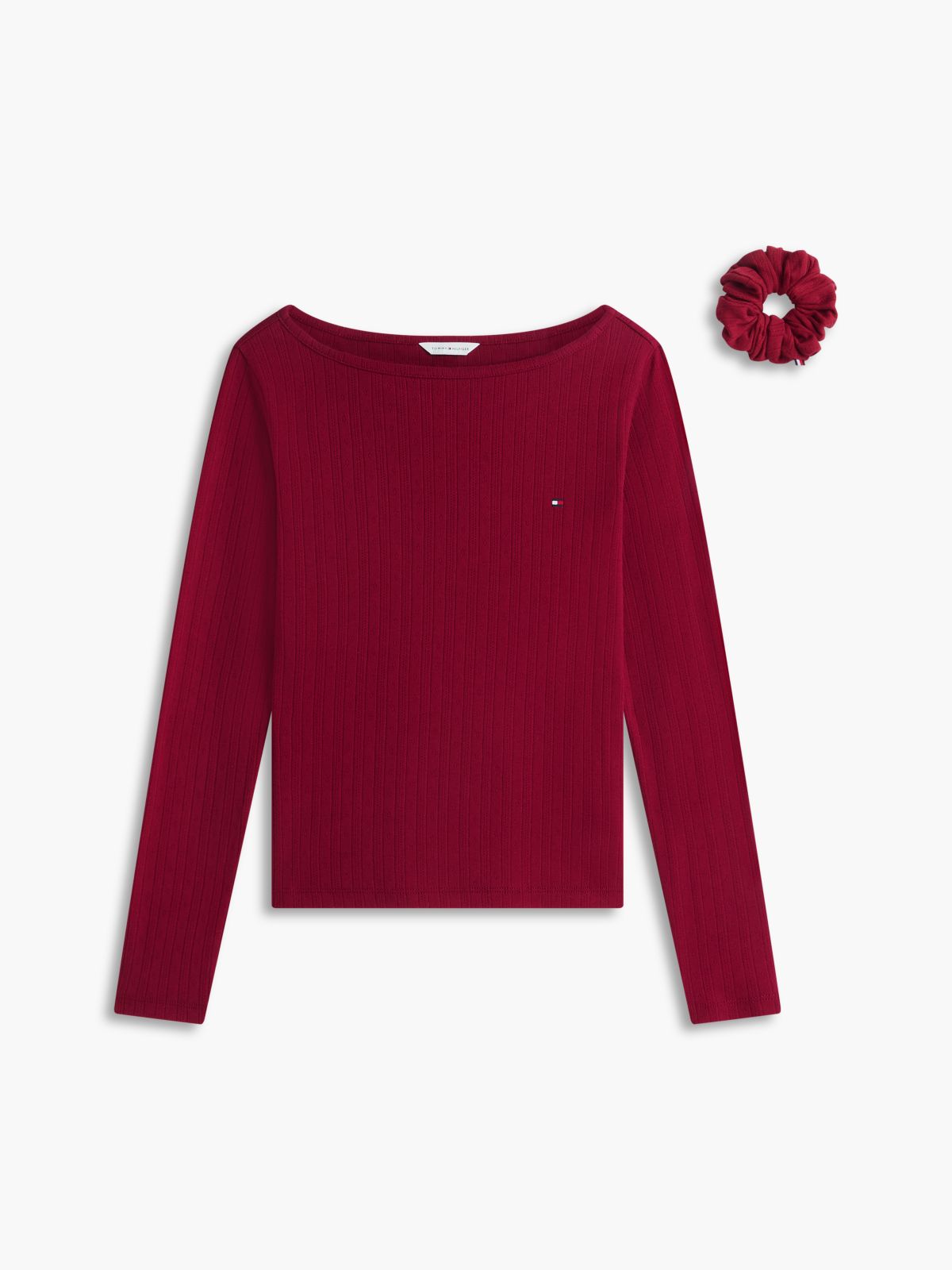 Essential Pointelle Pyjama Set And Scrunchie Gift Box — Red