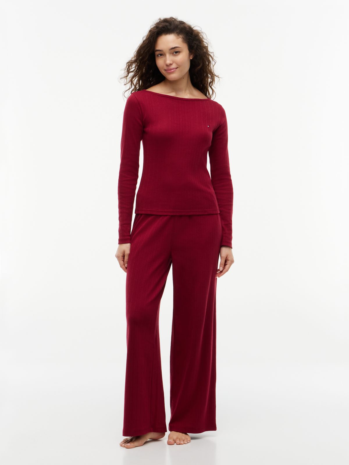 Essential Pointelle Pyjama Set And Scrunchie Gift Box — Red