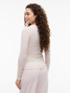 Lace Long Sleeve Lounge Top With Cashmere — Beige 4