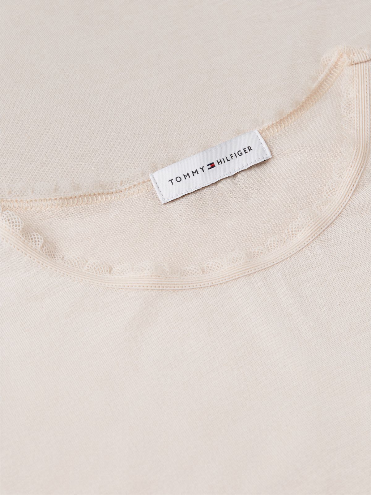 Lace Long Sleeve Lounge Top With Cashmere — Beige