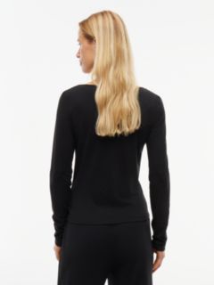 Lace Trim Long Sleeve Lounge Top — Black 4