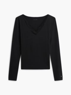 Lace Trim Long Sleeve Lounge Top — Black 5
