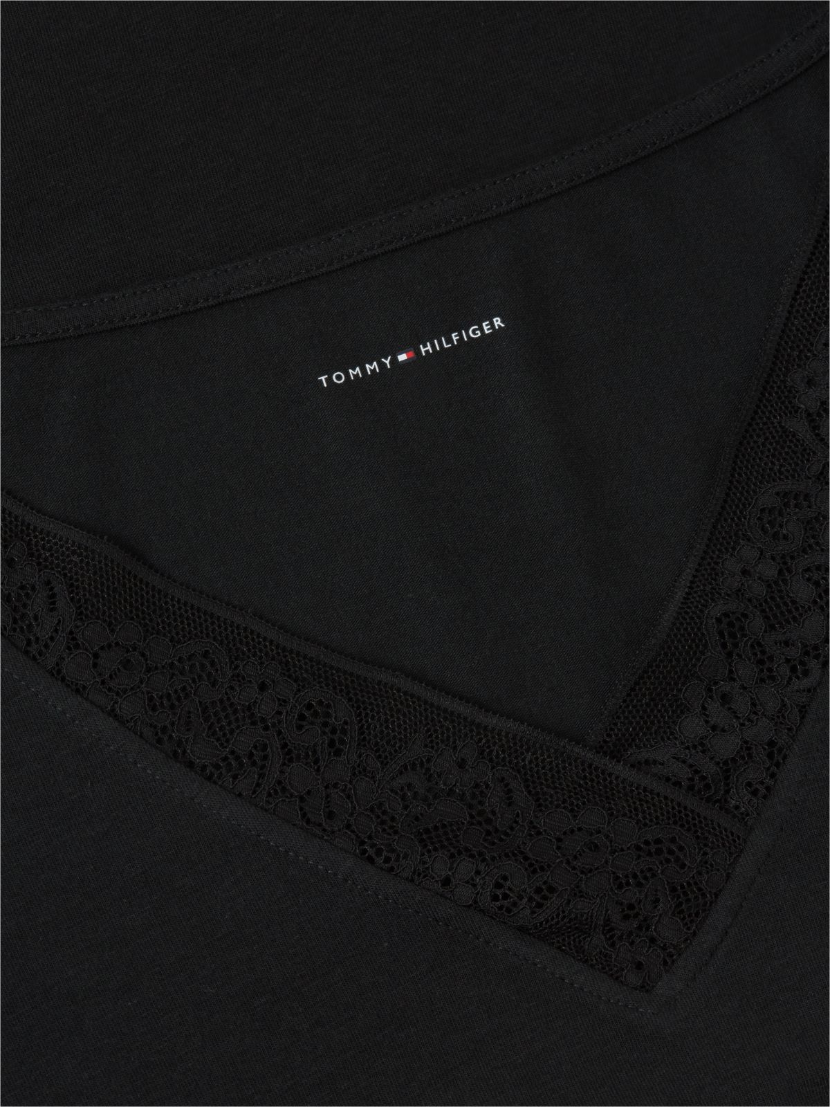 Lace Trim Long Sleeve Lounge Top — Black