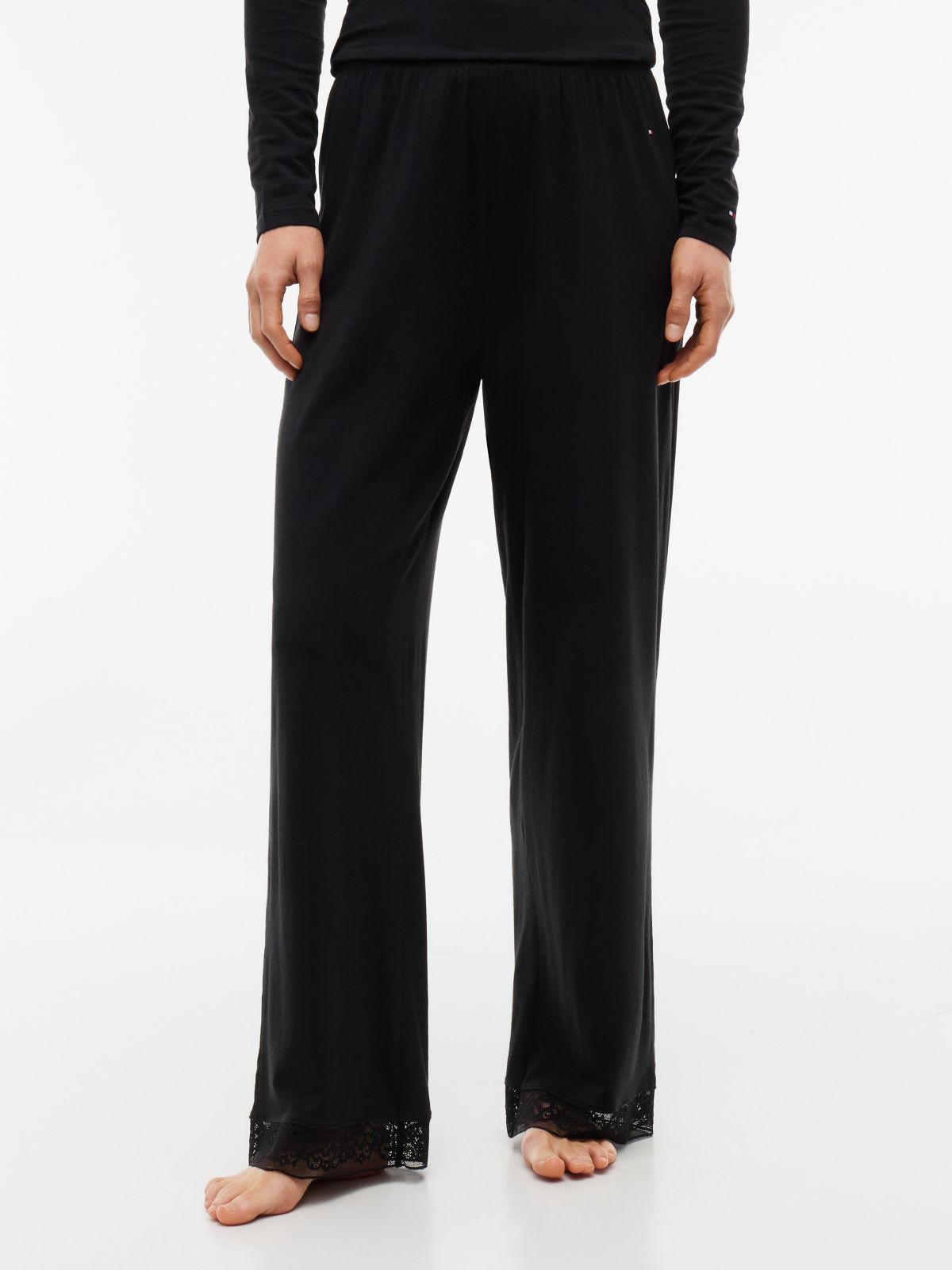 Lace Trim Relaxed Pyjama Bottoms — Black