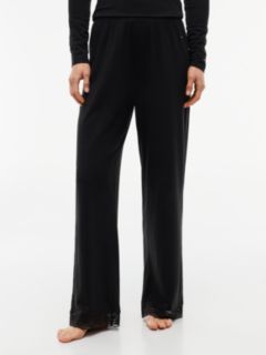 Lace Trim Relaxed Pyjama Bottoms — Black 1