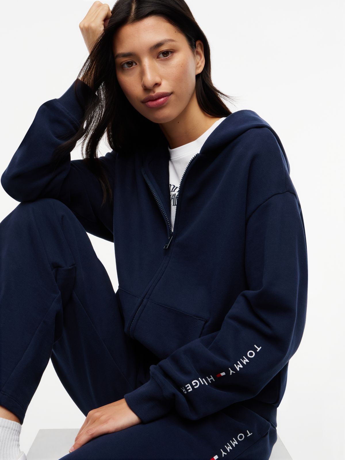 Essential Terry Relaxed Zip-Thru Lounge Hoody — Blue