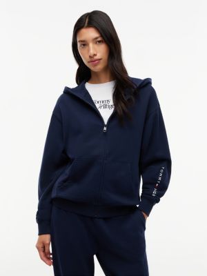 blue essential terry relaxed zip-thru lounge hoody for women tommy hilfiger