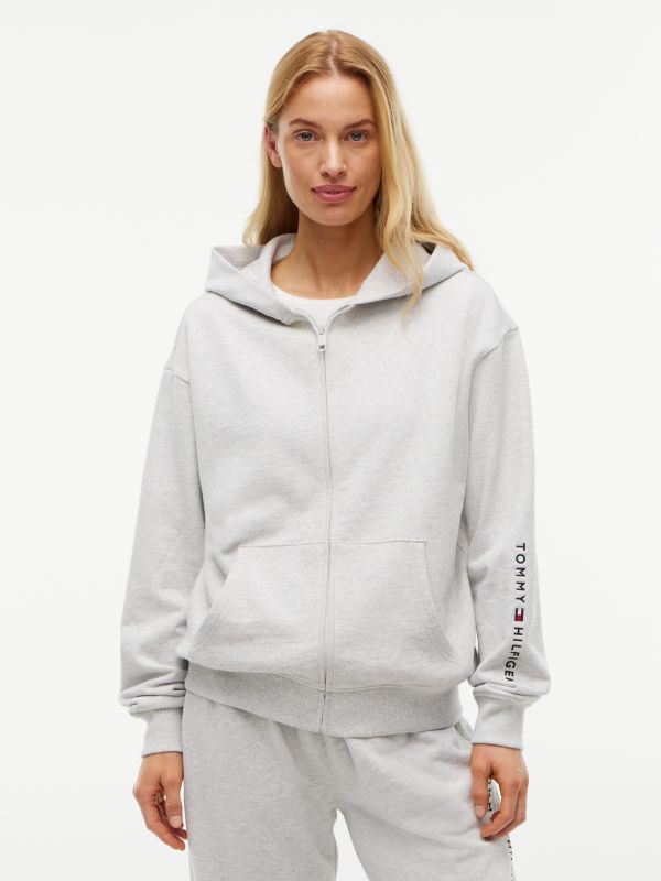Essential Terry Relaxed Zip-Thru Lounge Hoody — Grey