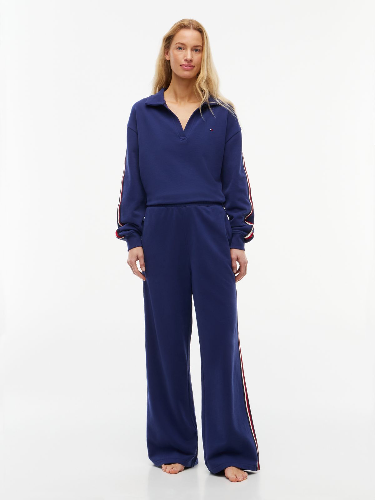 Global Stripe Wide Leg Lounge Joggers — Blue