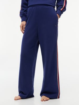 blue global stripe wide leg lounge joggers for women tommy hilfiger