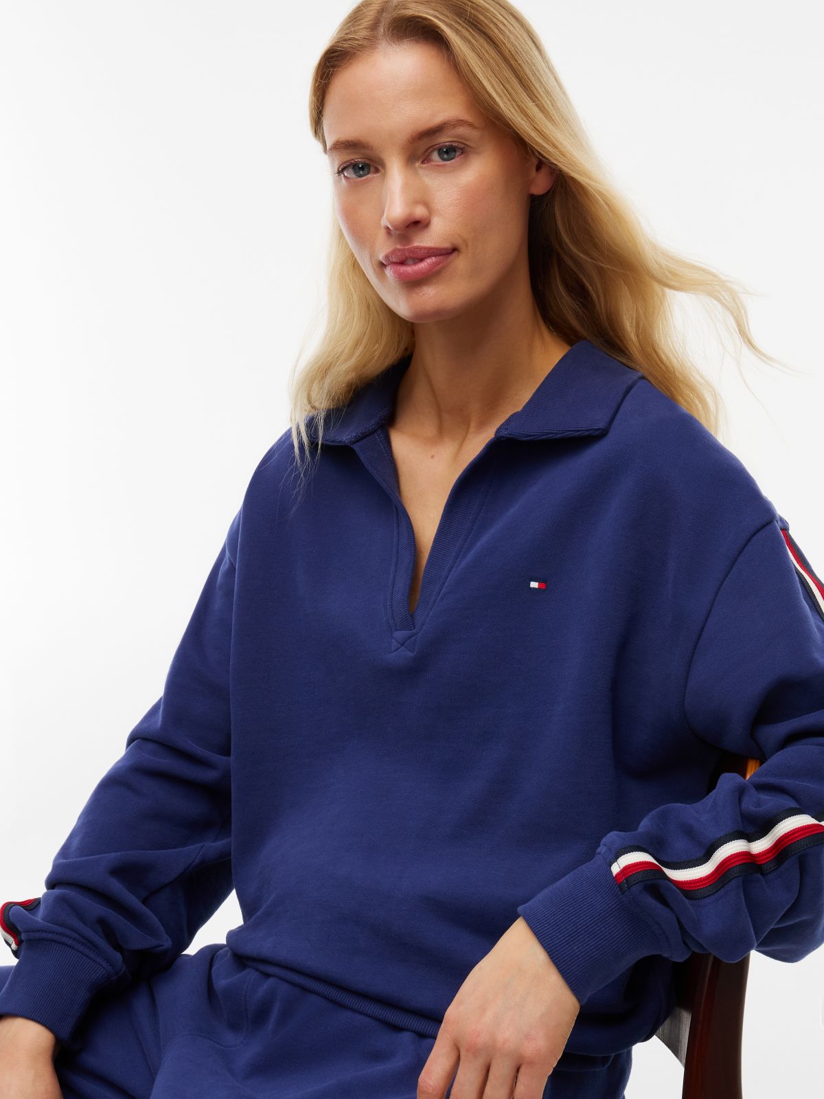 Global Stripe Relaxed Lounge Rugby Jumper — Blue