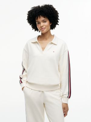 yellow global stripe relaxed lounge rugby jumper for women tommy hilfiger