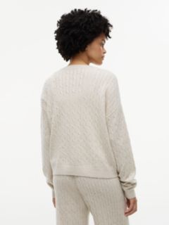 Wool Blend Cable Knit Relaxed Lounge Cardigan — Beige 4