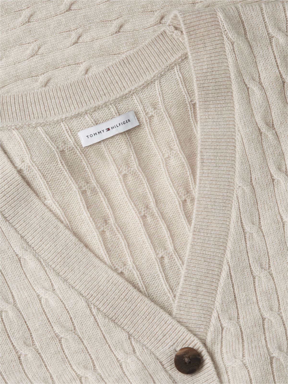Wool Blend Cable Knit Relaxed Lounge Cardigan — Beige