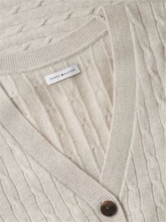 Wool Blend Cable Knit Relaxed Lounge Cardigan — Beige 6