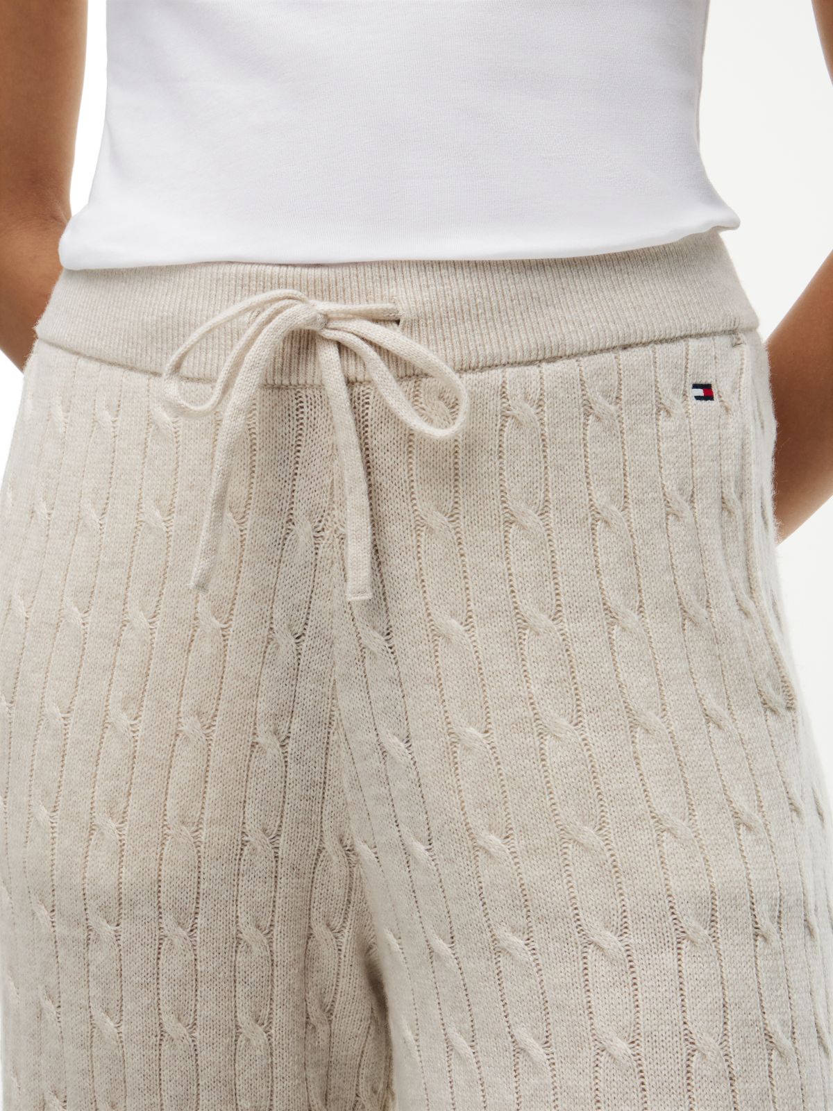 Cable Knit Wide Leg Lounge Trousers — Beige