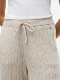 Cable Knit Wide Leg Lounge Trousers — Beige 3