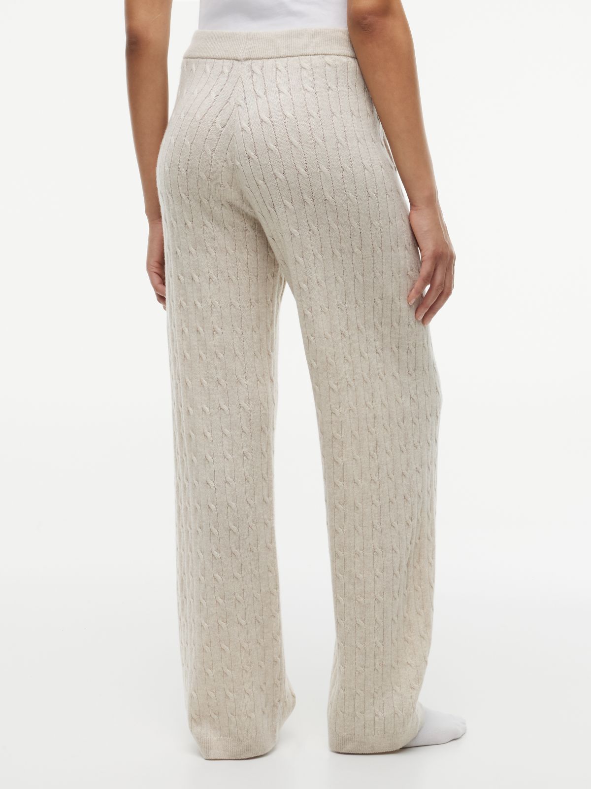 Cable Knit Wide Leg Lounge Trousers — Beige
