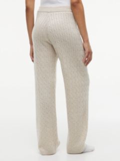 Cable Knit Wide Leg Lounge Trousers — Beige 4