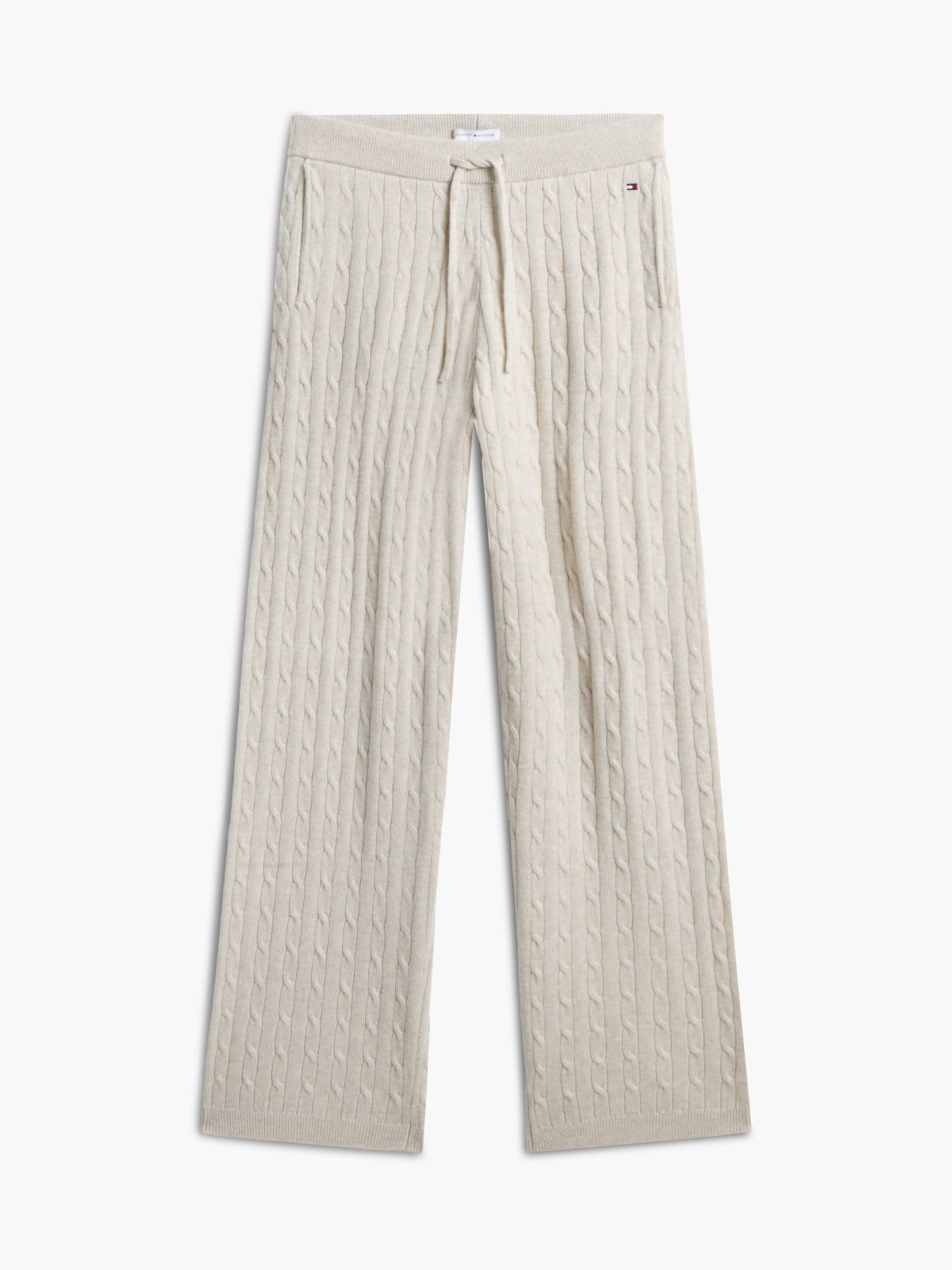 Cable Knit Wide Leg Lounge Trousers — Beige