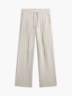 Cable Knit Wide Leg Lounge Trousers — Beige 5