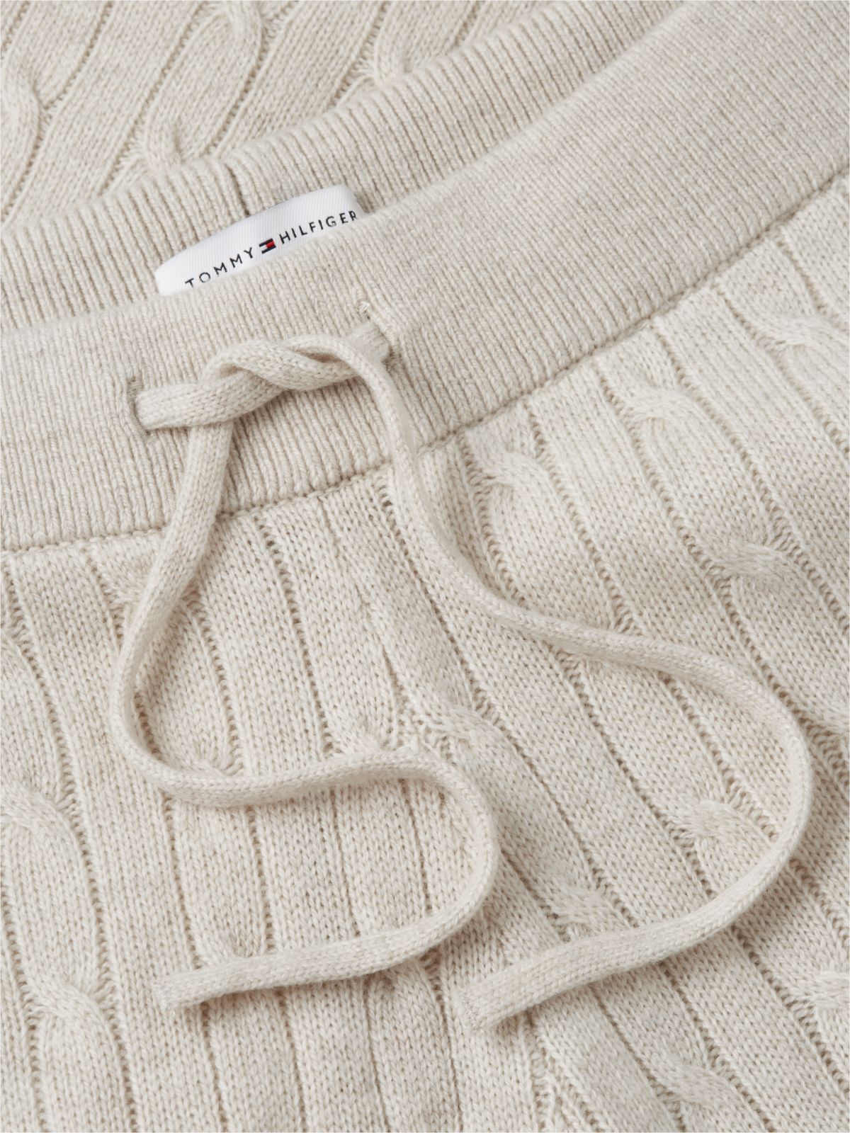 Cable Knit Wide Leg Lounge Trousers — Beige