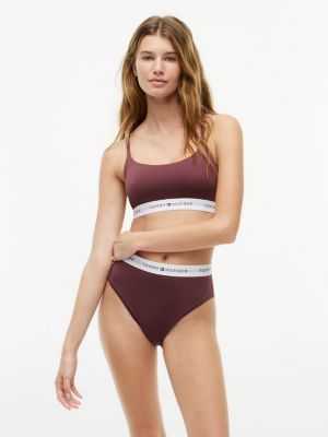 brown signature logo racerback microfibre bralette for women tommy hilfiger