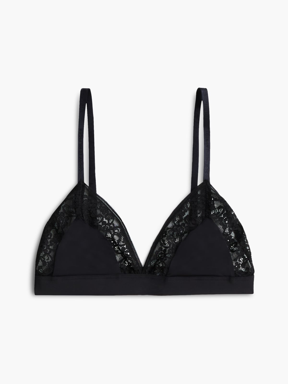 Floral Lace Triangle Bra — Black