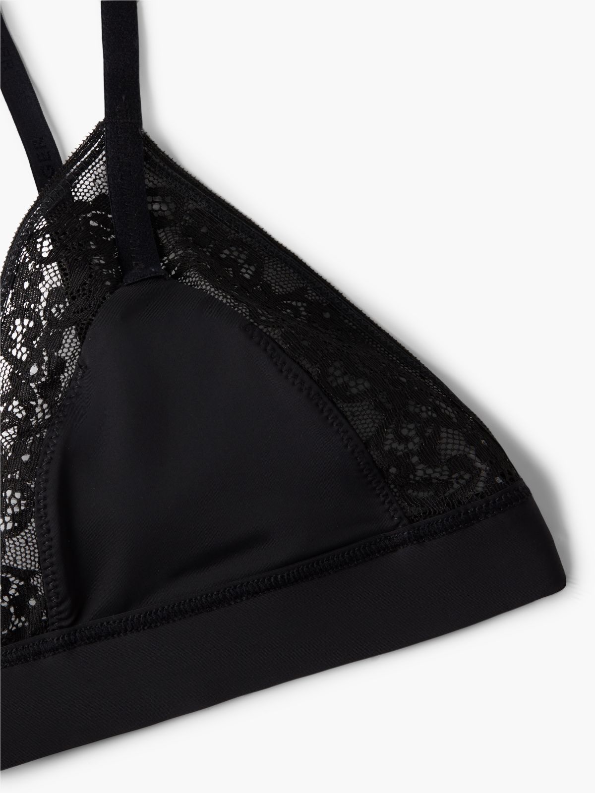 Floral Lace Triangle Bra — Black