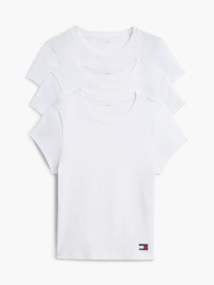  white 3-pack heritage logo lounge t-shirts for women tommy hilfiger