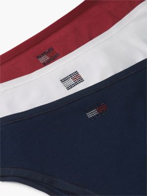 weiß 3er-pack brazilian-slips mit strass-flag, geschenkbox für damen - tommy hilfiger