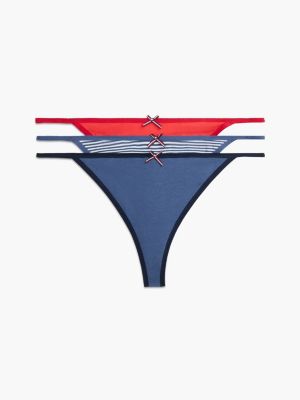 white 3er-pack global stripe tanga-strings mit schleife für damen - tommy hilfiger